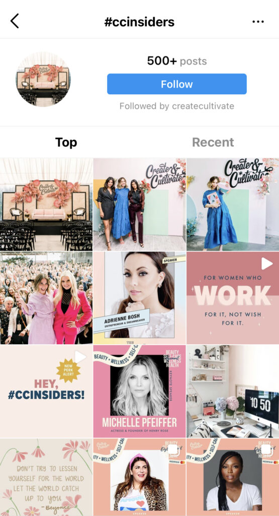 a view of the #ccinsider hashtag feed on Instagram