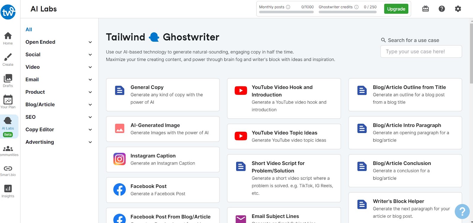 Screenshot of Tailwind Ghostwriter's landing page.