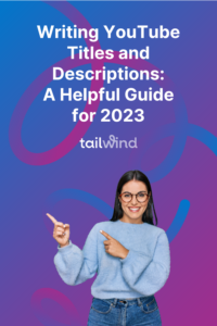 Image of a smiling woman pointing to the blog post title on a blue, purple, and magenta gradient background with the blog post title and Tailwind logo in white font.