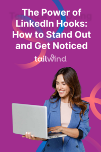 Photo of a woman looking happy at an open laptop she is holding on a magenta background with the blog post title and Tailwind logo in white font.