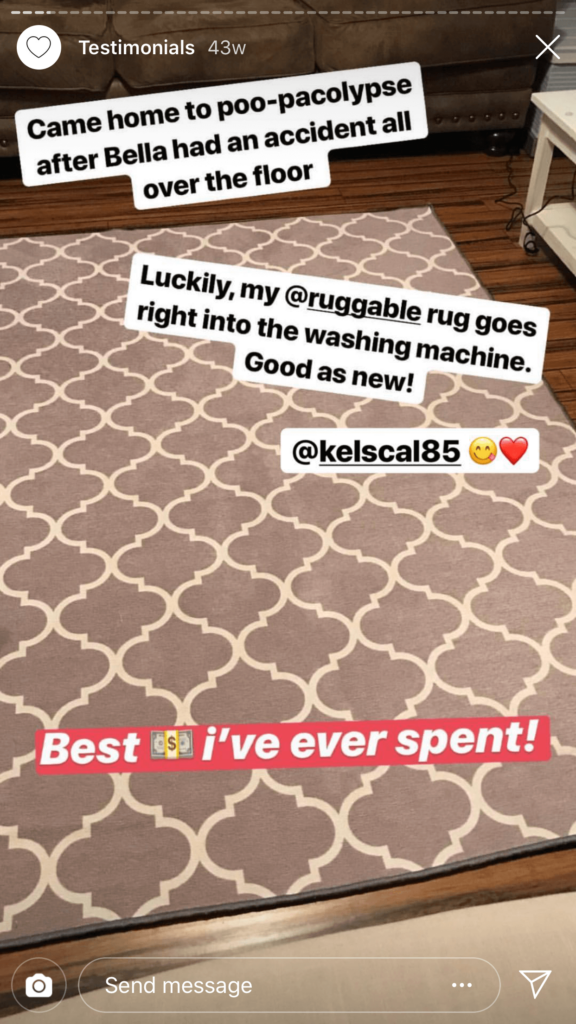 Ruggable uses customer testimonials for their Instagram Stories