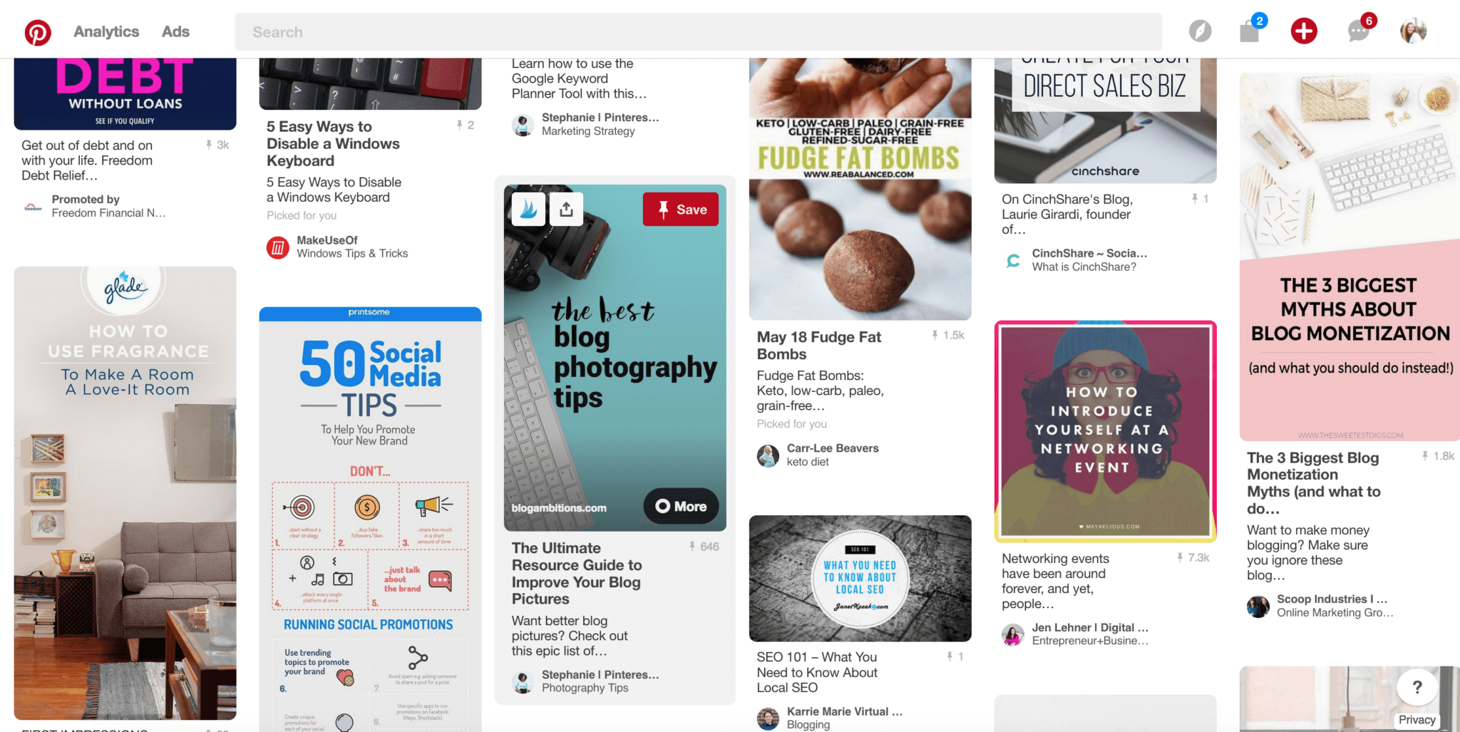 Screenshot of Pinterest Feed