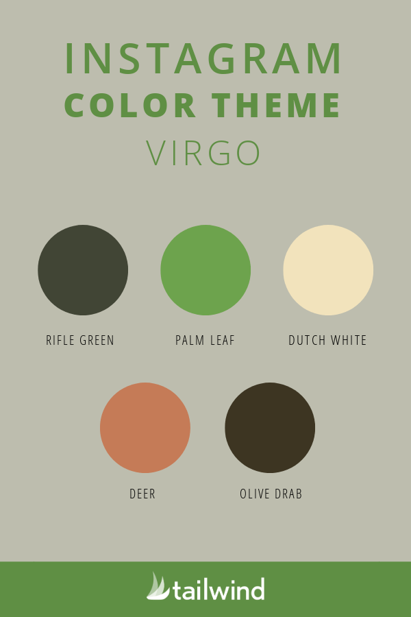 Virgo Instagram color scheme with examples of each color mentioned.